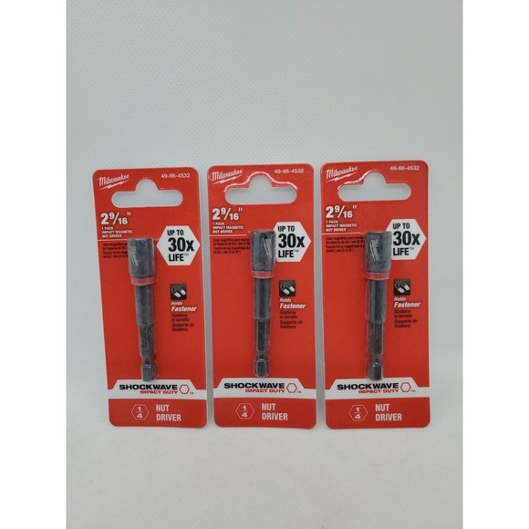 3 Pk Milwaukee Best 1/4" Hex Power Shockwave Impact 1/4" x 2-9/16" Nutdriver - Picture 1 of 4